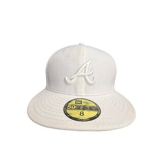 Atlanta Braves MLB New Era 59FIFTY Fitted Hat White Tonal Baseball Cap Size 8